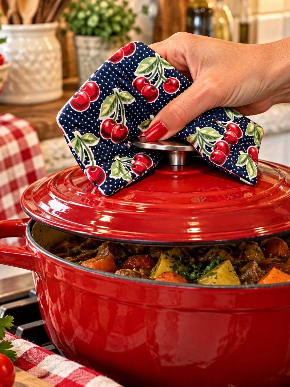 Cherries The Handler Mini Pot Holder Handmade - Picture 1 of 6